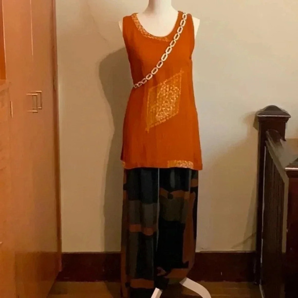 KALIYANA Orange Oversized Linen Textured Top Size S/M - Picture 13 of 15
